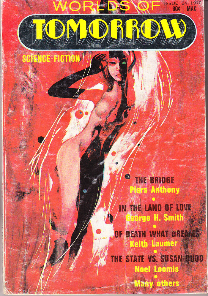 Issue 24, (vol. 5, no. 1), summer 1970, with stories by Piers Anthony, George H. Smith, Keith Laumer, Noel Loomis, and others. [More info on ISFDB] The secondary typeface is similar to .