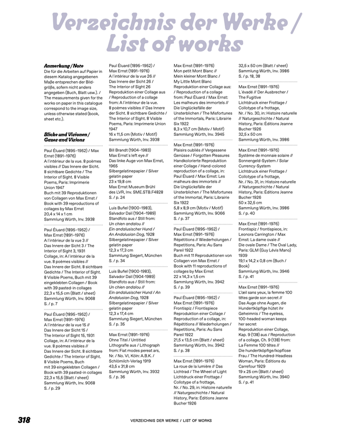 Page from the catalog with the (partial) list of works