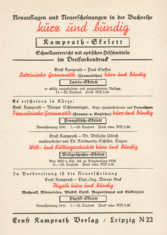 Kamprath-Skelett book series ad