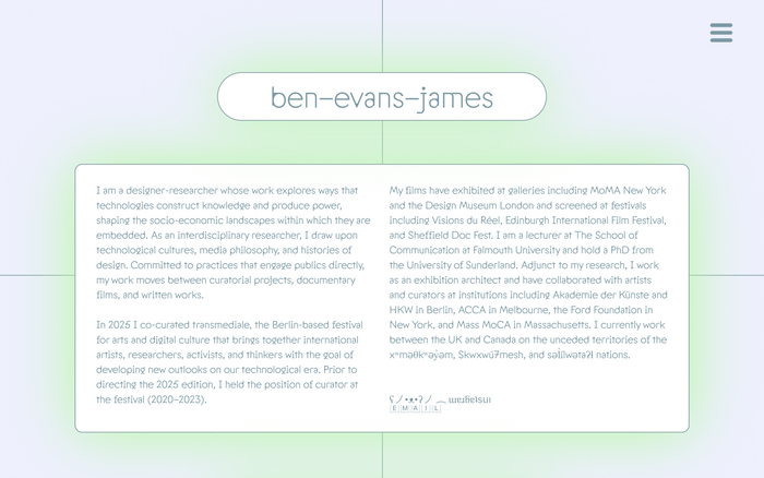 Ben Evans James portfolio website 1