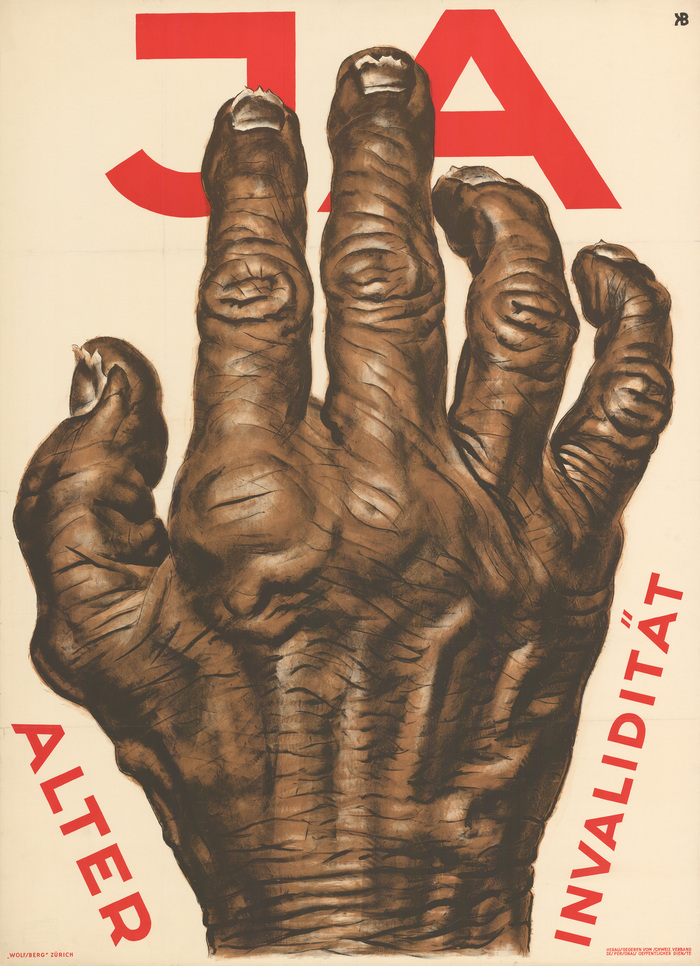 Original poster #1, Alter/Invalidität by Karl Bickel, 89.5×128&nbsp;cm, stone lithography from 1925