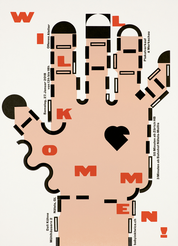 Original poster #2, Welcome! by Dafi Kühne.&nbsp;64×88cm, letterpress print, 2018