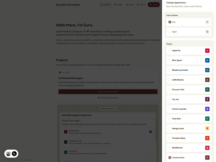 The theme switcher allows viewers to change website’s appearance.