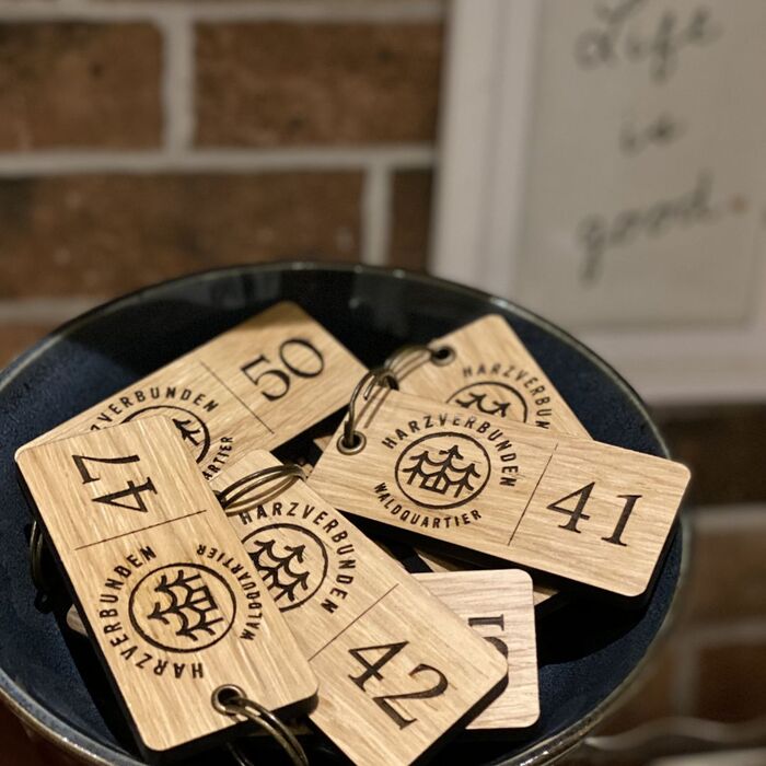 The room numbers on the key fobs are in .