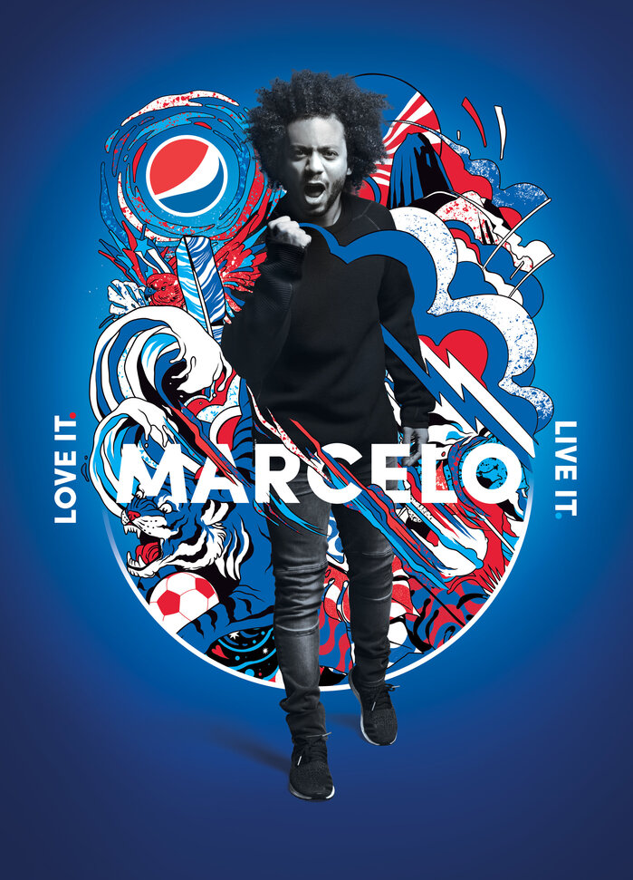 Pepsi also extended its “Love It. Live It.” campaign to a series of limited-edition cans, distributed in over sixty countries. Each can featured the portrait of a star player such as Lionel Messi, Marcelo, Toni Kroos, Carli Lloyd or Dele Alli, combined with graphic elements inspired by their cultural backgrounds. Designed as collectible items, these cans reinforced the campaign’s visual identity while offering fans a tangible way to celebrate their love for football.