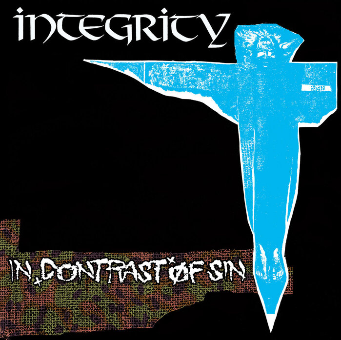 In Contrast of Sin, Victory Records, 1990. The band name here is set in , fetauring the alternate Y. Design by Dwid Hellion. [More info on Discogs]
