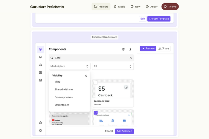Interactive prototype of a component marketplace. The typeface used here is  by .