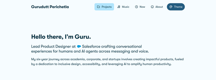 Hero section in “Blueberry Cookie” theme. The typeface used here is  by . Its playful character pairs perfectly with the blue color scheme.