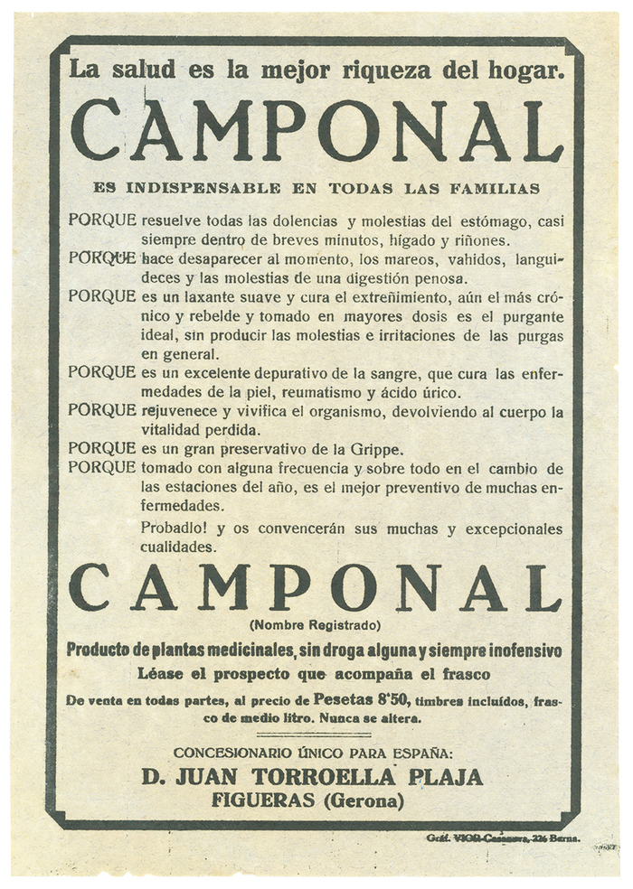 Camponal ad ft. ,  a.k.a. Antigua Mercedes, , , , and an unidentified grotesk