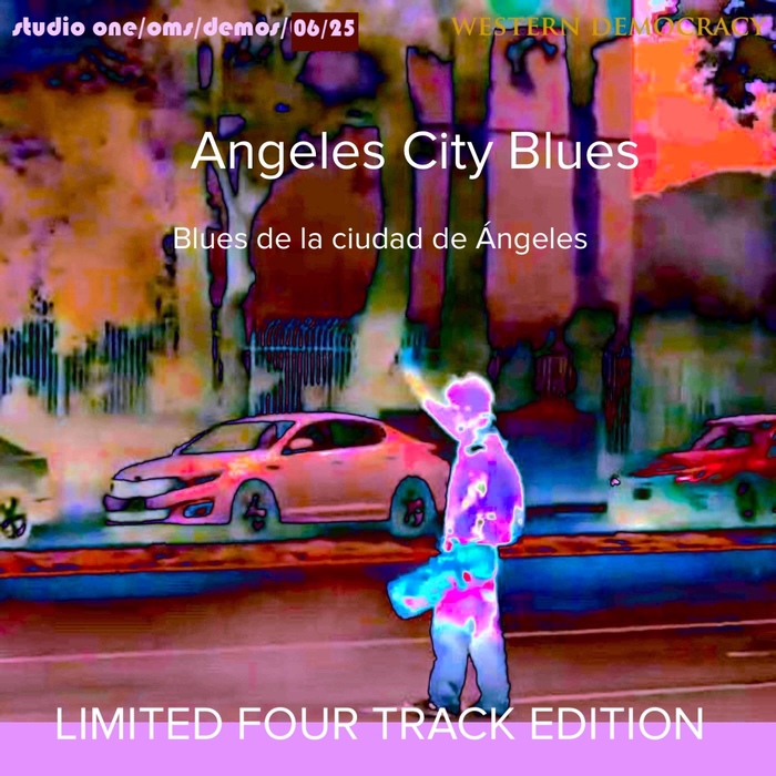 This image shows a revision of the artwork for “Angeles City Blues“. I preferred the more simpler yet more vivid graphic work. The entire piece of music remains the same, but I added as a bonus the working early mixes with their own art. The layout has be tidied up regarding the placement of track title and info. The fonts remains the same: Trajan Pro, Bauhaus 93, Proxima Nova.