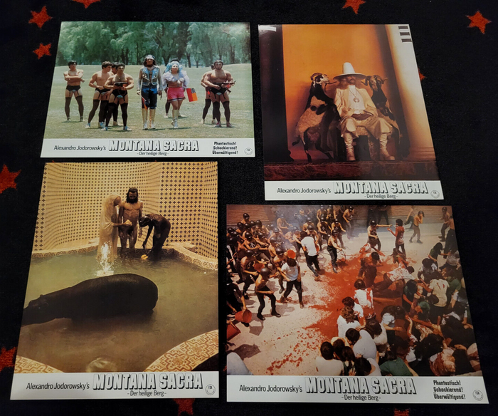 Lobby cards with the movie logo