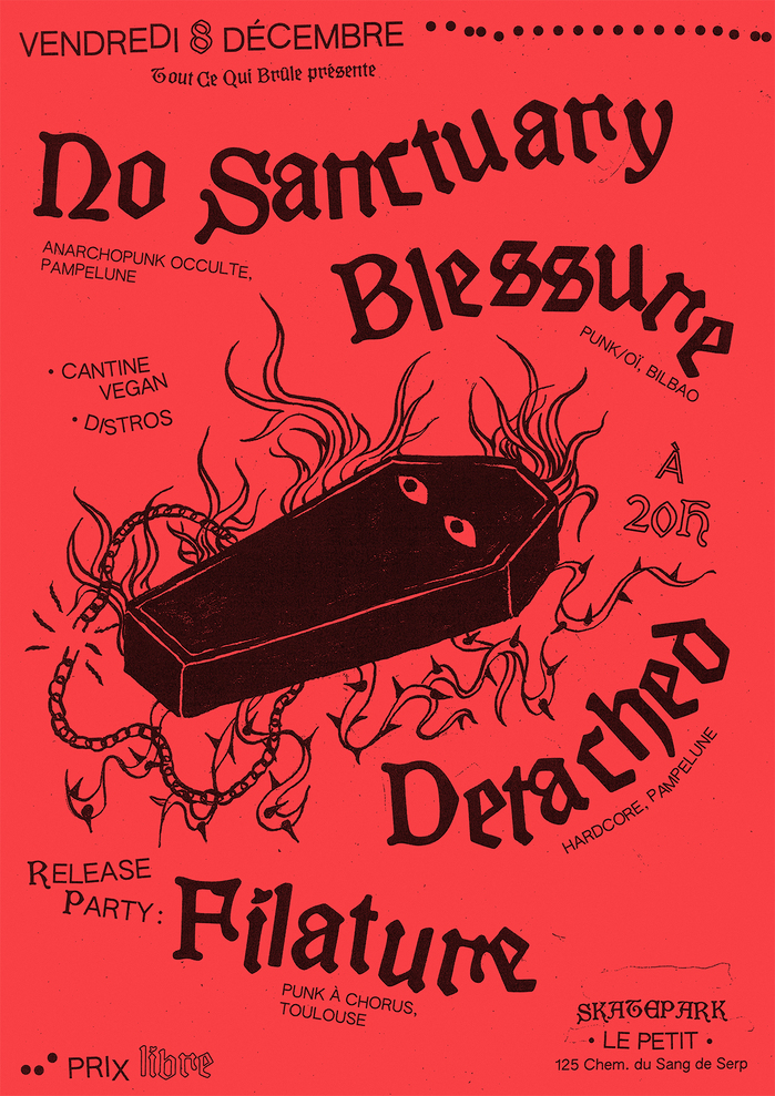No Sanctuary, Blessure, Detached and Filature concert flyer 2