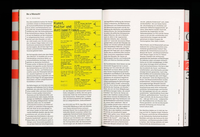 Essay by Prof. Dr. Christian Bauer “Be a Mensch!” on anti-semitism in arts and culture, poster design by Manuel Wesely