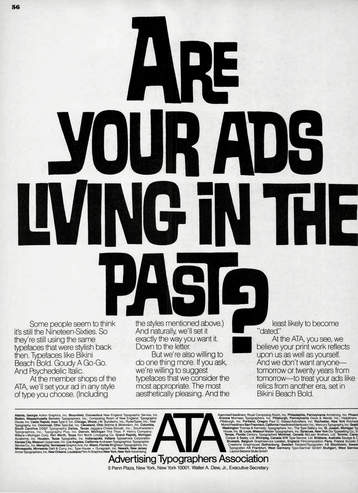 “Are your ads living in the past?” ad by Advertising Typographers Association