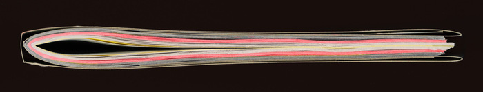 Detail view of dust jacket (with spine) and booklet (without spine) and the untrimmed outer edge