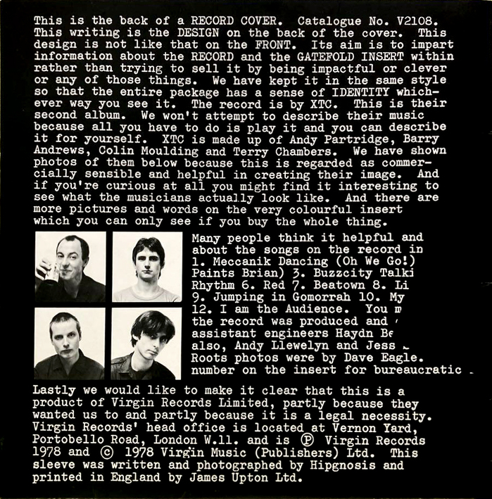 Back cover of the vinyl release