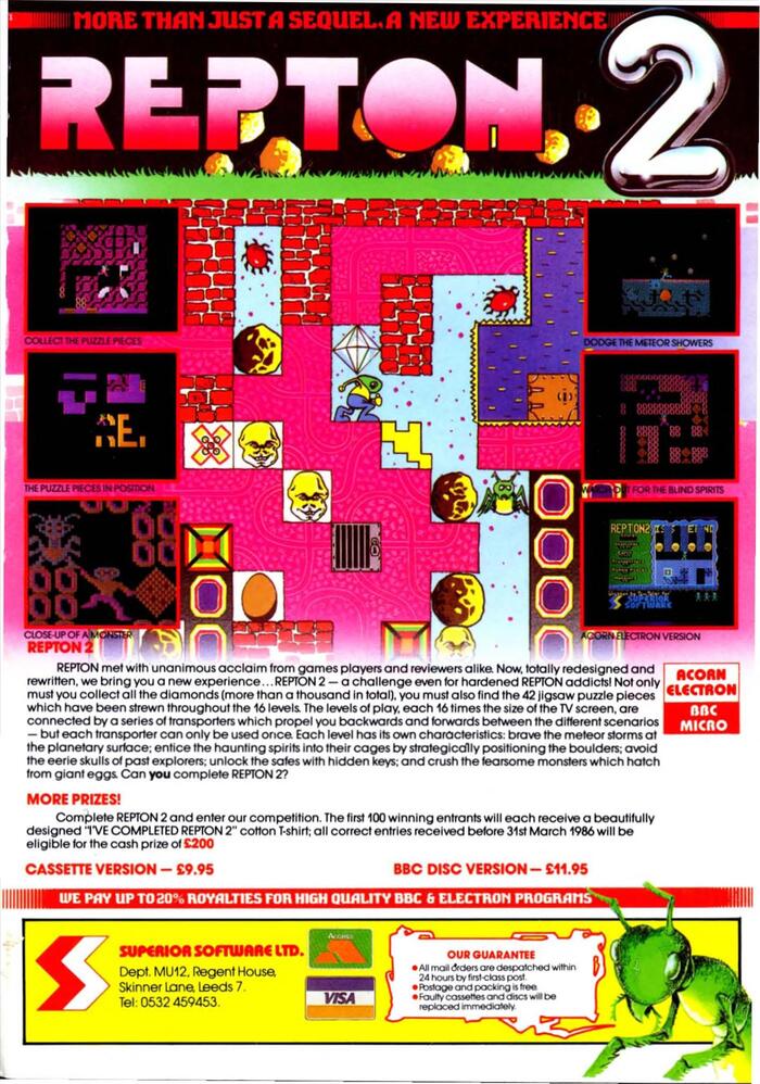 Inside back cover advert for Repton 2 from Superior Software.