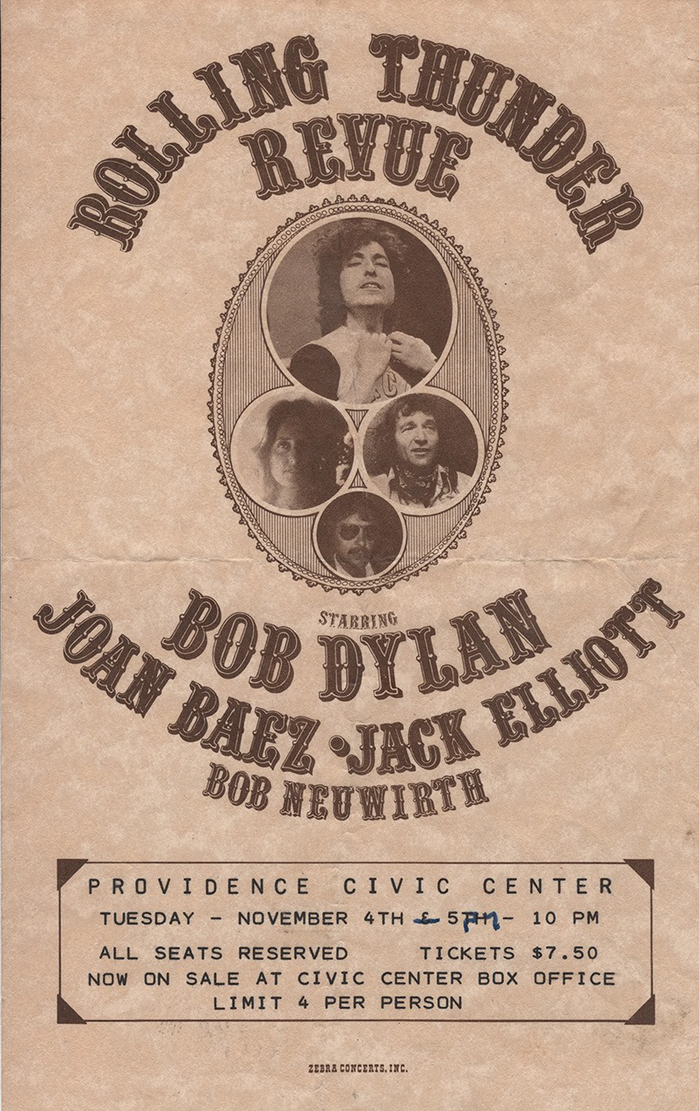 Flyer for the show at Providence Civic Center, November 4, 1975. The text inside the box was composed on an IBM typewriter using .
