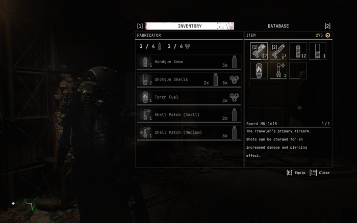 The Traveler’s inventory which comes equipped with a fabricator to create items from salvaged parts