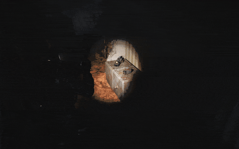 The Traveler scavenging for resources before getting confronted. More valuable items have their own dedicated text box when collected.