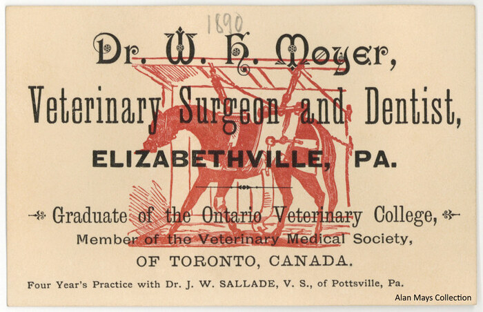 Dr. W. H. Moyer, Veterinary Surgeon and Dentist business card