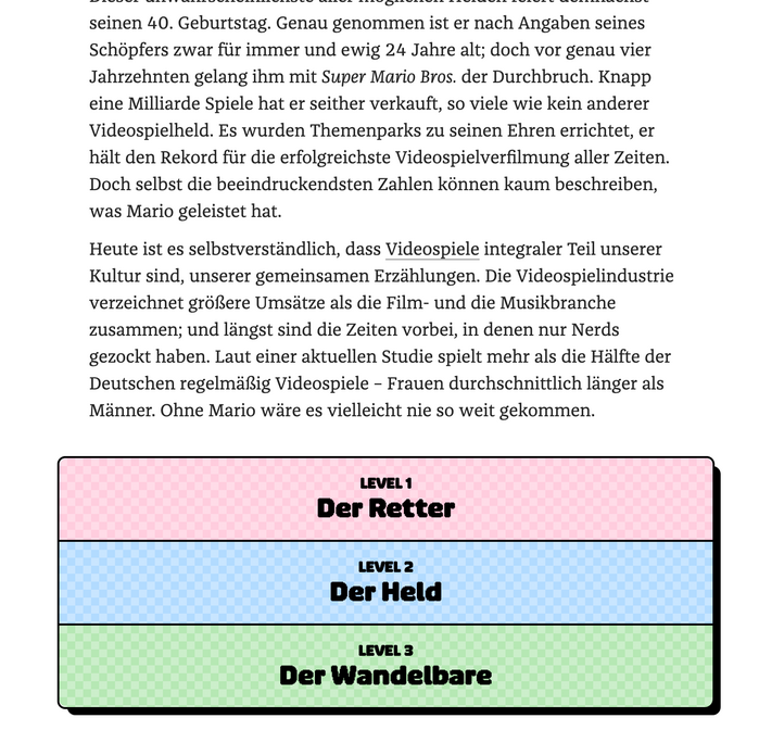 Jump menu to the three sections, or levels, of the article