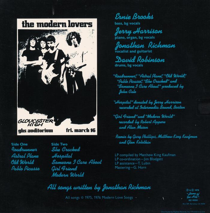 Back cover. The reproduced flyer for a gig at Gloucester High Auditorium additionally features .