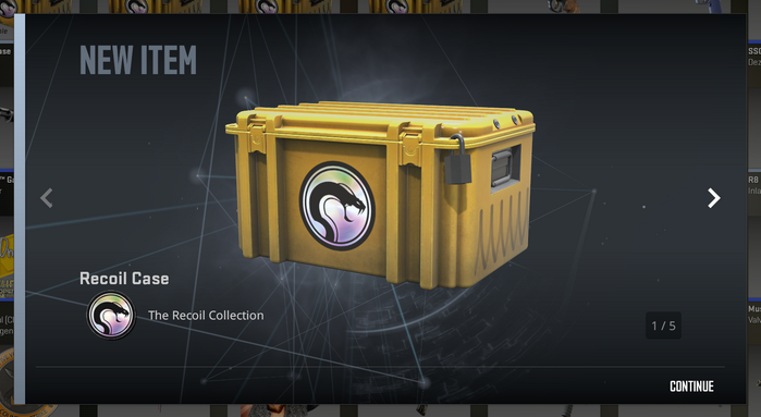 When players receive a new item, they are shown this pop-up screen when entering the inventory. Stratum 2 Condensed is used here for the top text and the Continue prompt.