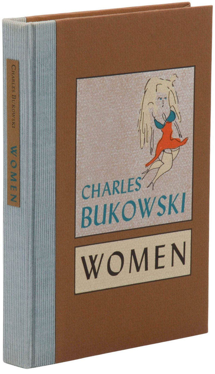 First edition cover. Limited edition of 300 copies signed by Bukowski, bound in publisher’s brown paper covered boards over blue-gray corduroy backstrip. The cover drawing is by the author.