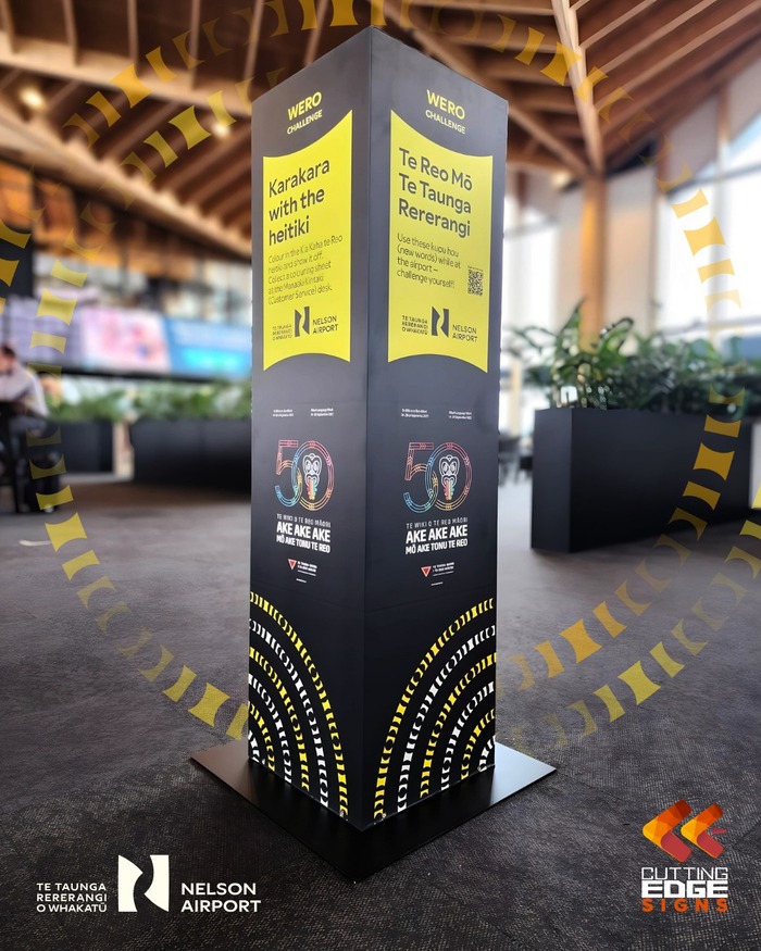 The column inside the airport was produced by Cutting Edge Signs & Graphics.
