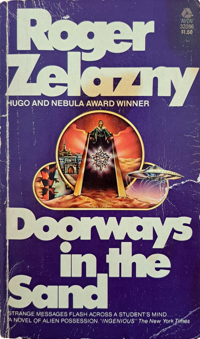 Doorways in the Sand is the only book to feature a purple background.