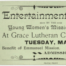 Entertainment ticket, Grace Lutheran Church, Lancaster