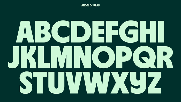 The basic alphabetic glyphs of Andel Display
