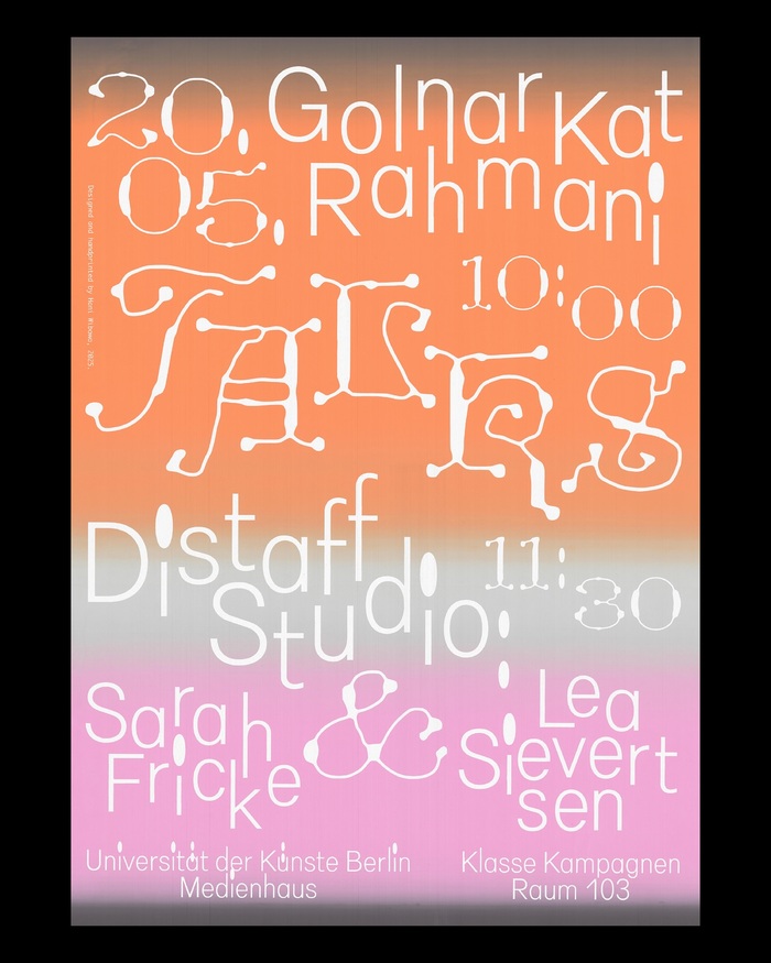 Golnar Kat Rahmani and Distaff Studio at UDK Berlin lecture poster 1