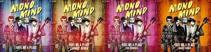 Cover art of all the versions of the Mono Mind single “Save Me a Place”, featuring a slightly evolved design from the first single