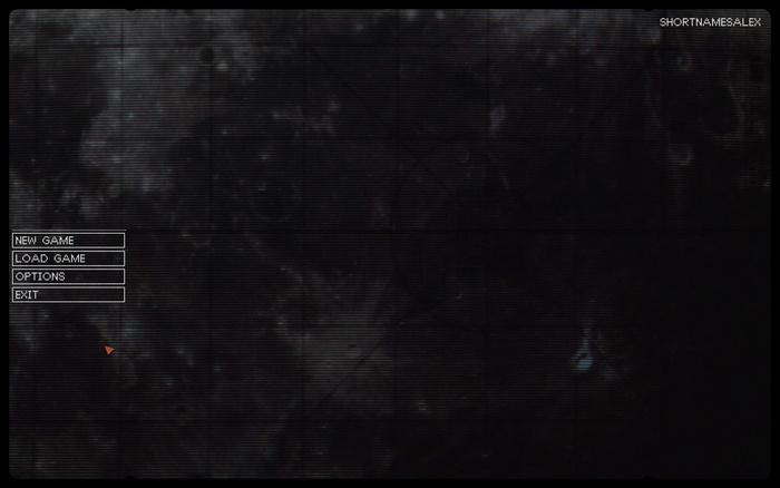 Main menu. While not shown here, the background is grainy footage of the moon being scanned.