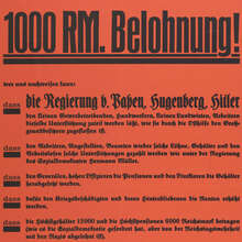 “1000 RM. Belohnung!” SPD election poster