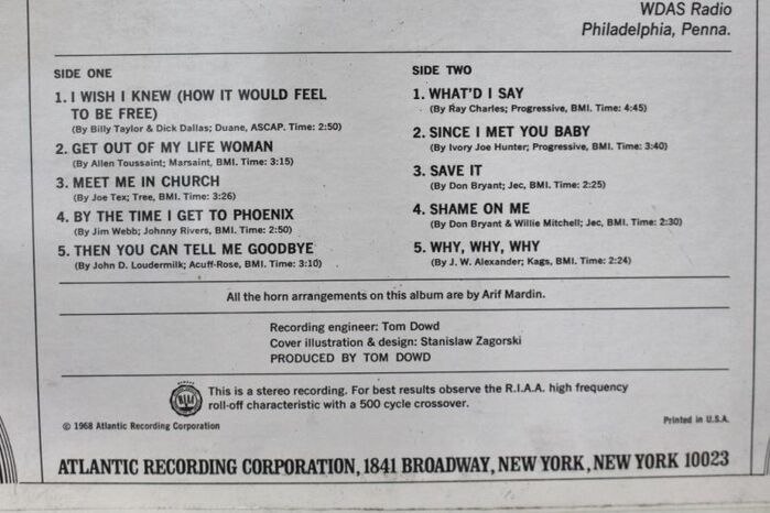 Close-up of back cover. Track list (bold) is also set in News Gothic, and so are the credits (regular). Address info is set in  Condensed.