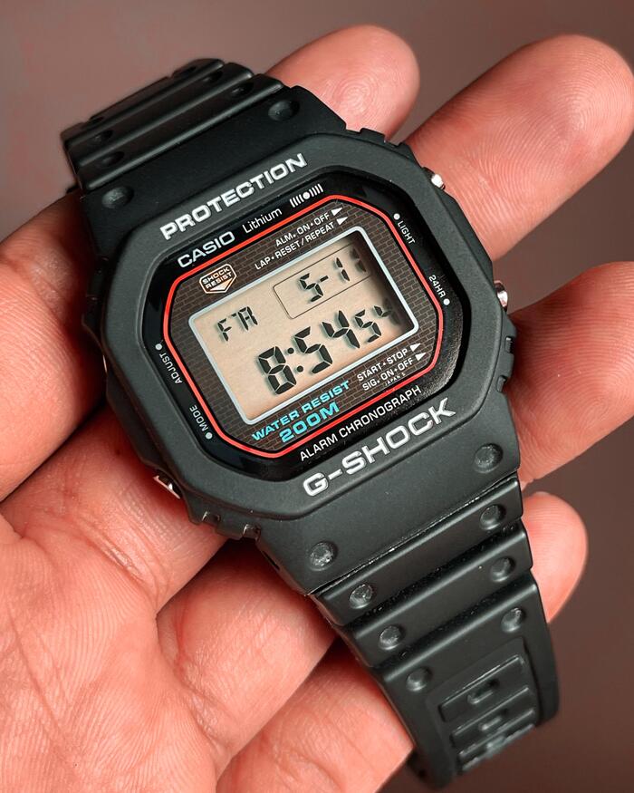 An authentic DW-5600C, the very first G-SHOCK to be manufactured and released. The case layout hasn’t changed much if at all since release, with modern versions and reproductions of old G-SHOCK's adhering to the same basic framework.