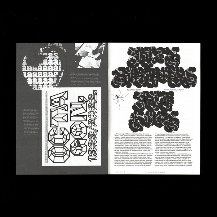 Left page shows student projects from HAW Hamburg, done under the direction of Pierre Pané-Farré (here the collective typeface Octagon Variable and A Type of Image by Fabian Stenzel). Right page’s title is set in Ready Clouded Bold.