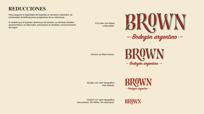 Reductions. As the logotype becomes smaller, ornamentation and detail disappear.