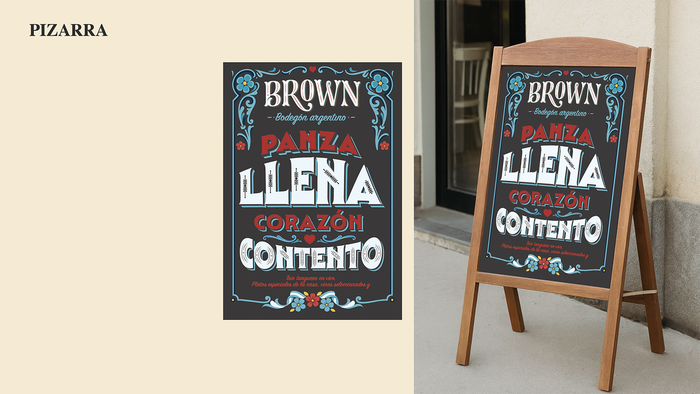 An example of a blackboard in tune with the brand spirit, featuring lettering based on Mendl Serif