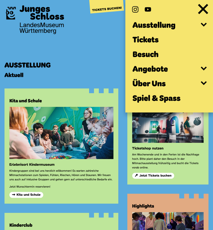Website detail with menu. Body copy is in , with some bits in  Black.