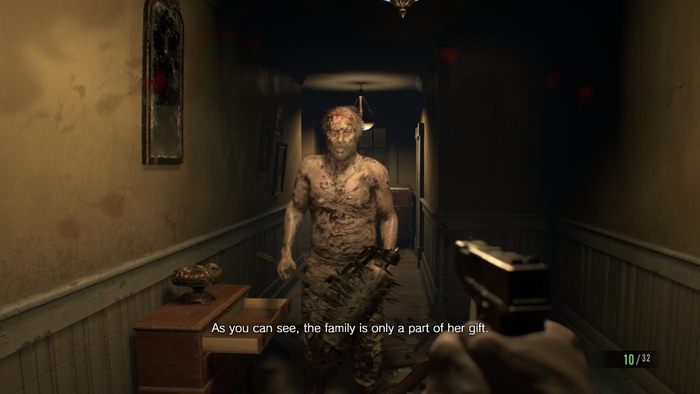 Ethan Winters confronting a very evil resident