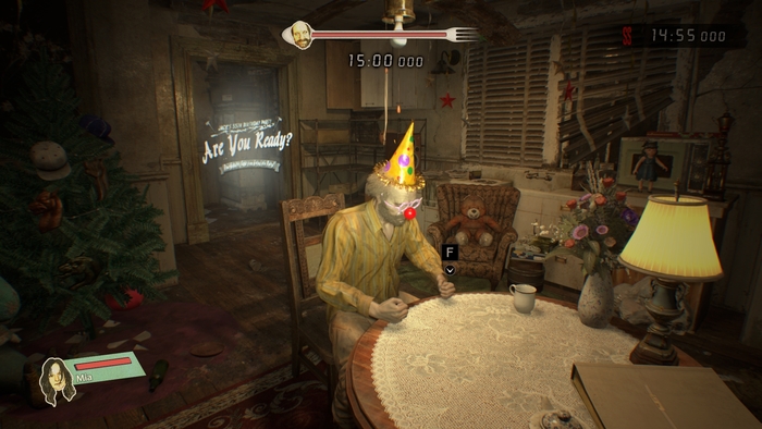 An alternate UI for Jack’s 55th birthday, one of many RE7’s frankly unhinged DLCs. Digital is used for the timer. “Are You Ready?” is in .