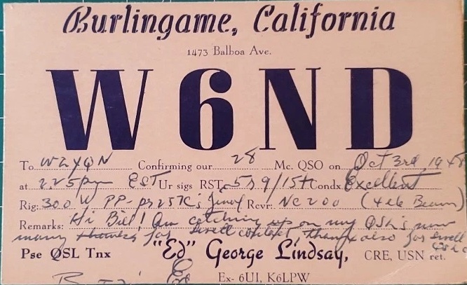 “Ed” George Lindsay QSL card
