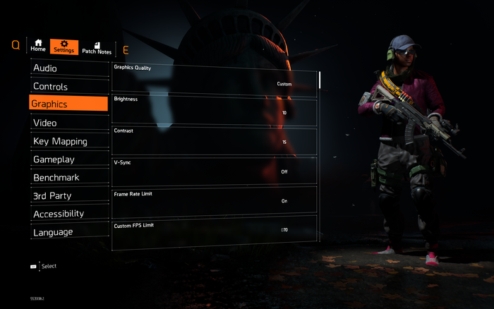 Settings menu