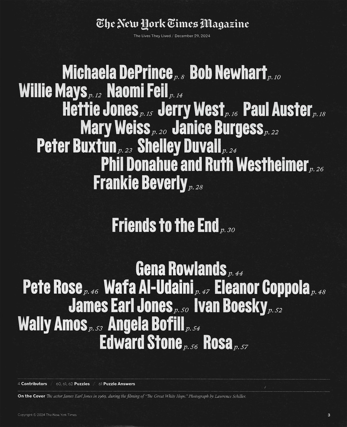 The New York Times Magazine, “The Lives They Lived” 2024 issue 3