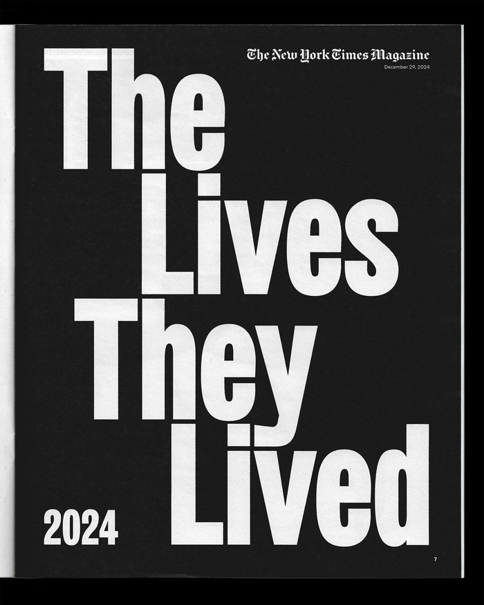 The New York Times Magazine, “The Lives They Lived” 2024 issue 2
