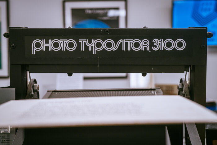 “Delicious branding” (Tamye Riggs) — the Photo Typositor 3100 as spotted at the Museum of Printing History in North Andover, Massachussetts